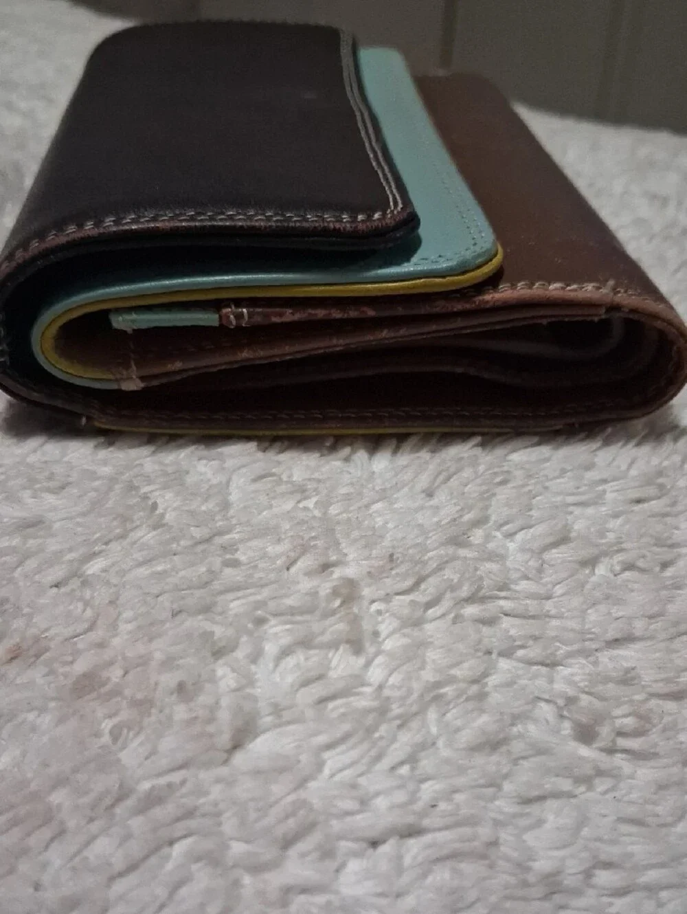 Tri-Tone Leather Wallet in Black, Brown and Light Blue